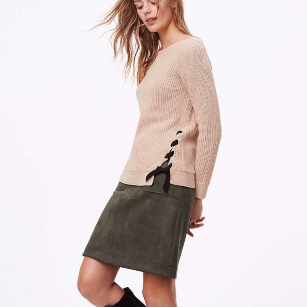 Loft Side Tie Ribbed Boatneck Sweater In Brown